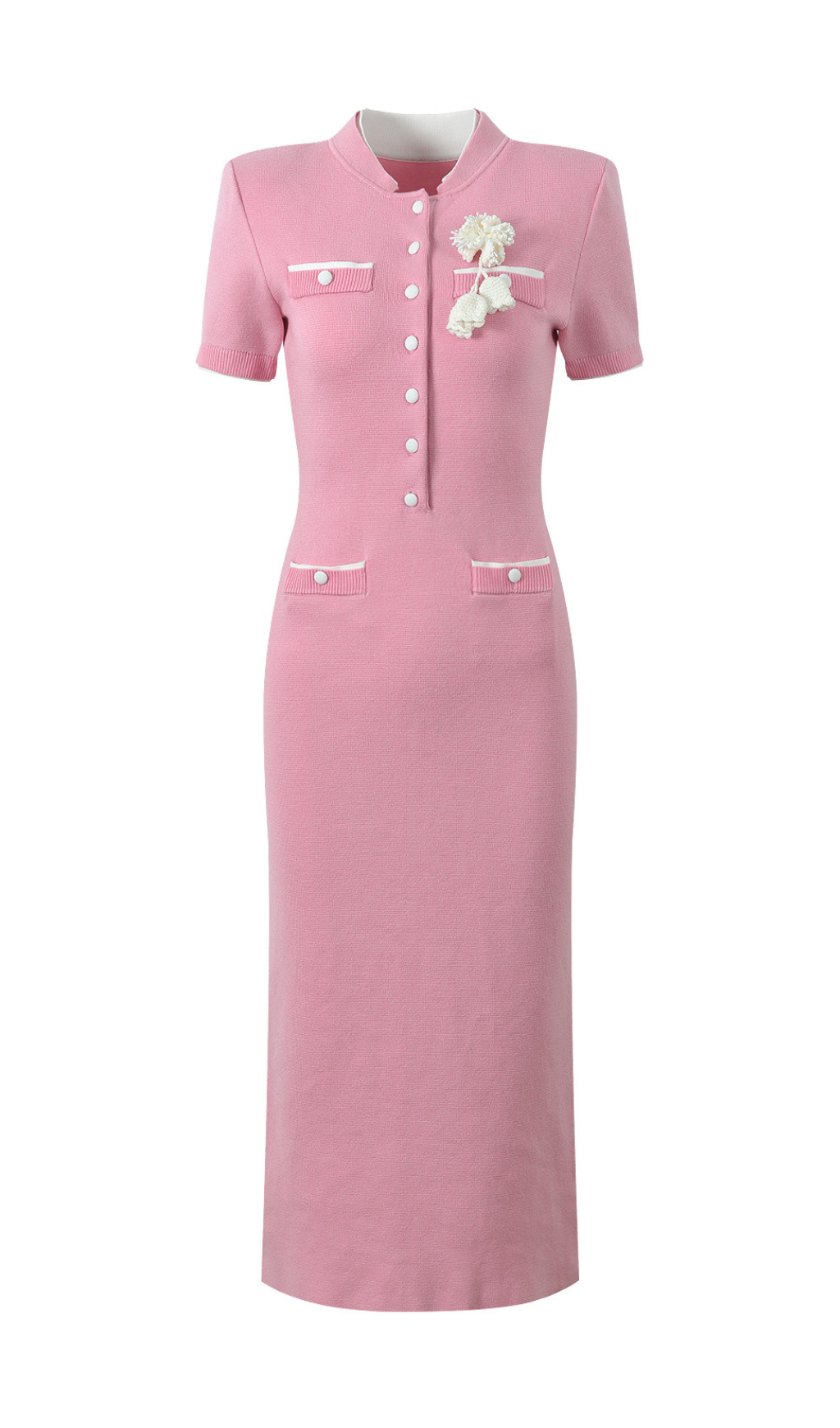 Hue Pink Flower Embellished Knit Midi Dress
