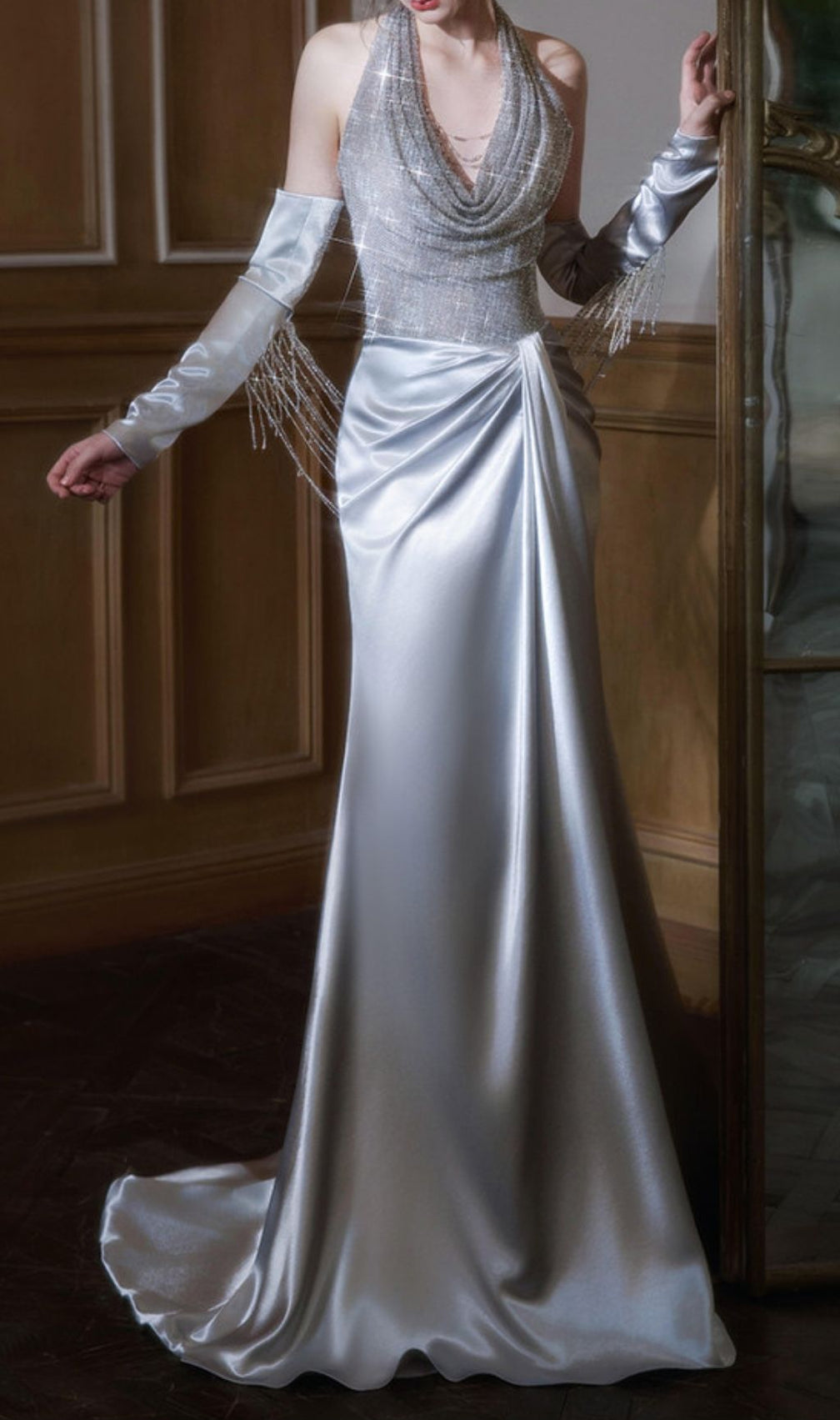 Kumi Silver Halter Maxi Dress