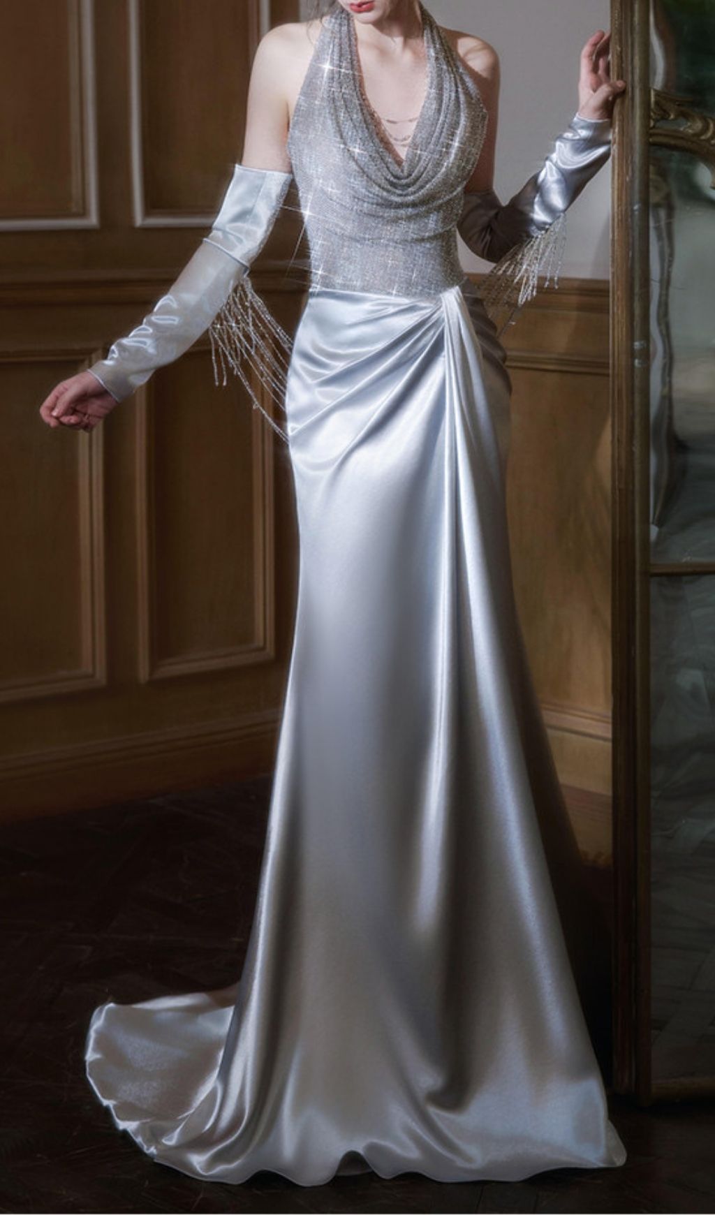Kumi Silver Halter Maxi Dress
