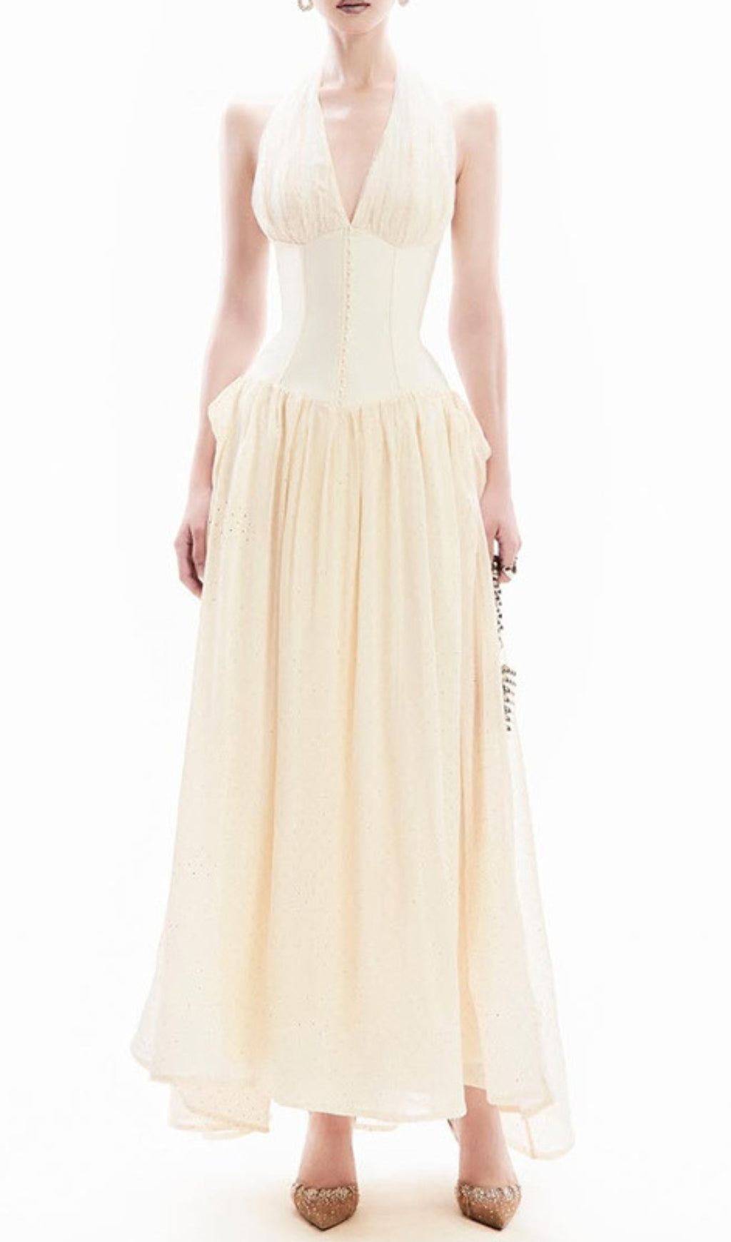 Davi Apricot Halter Corset Maxi Dress