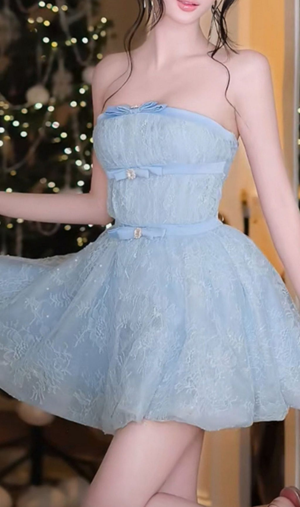 Kamya Charming Blue Lace Strapless Mini Dress - Elegant Cocktail & Party Attire