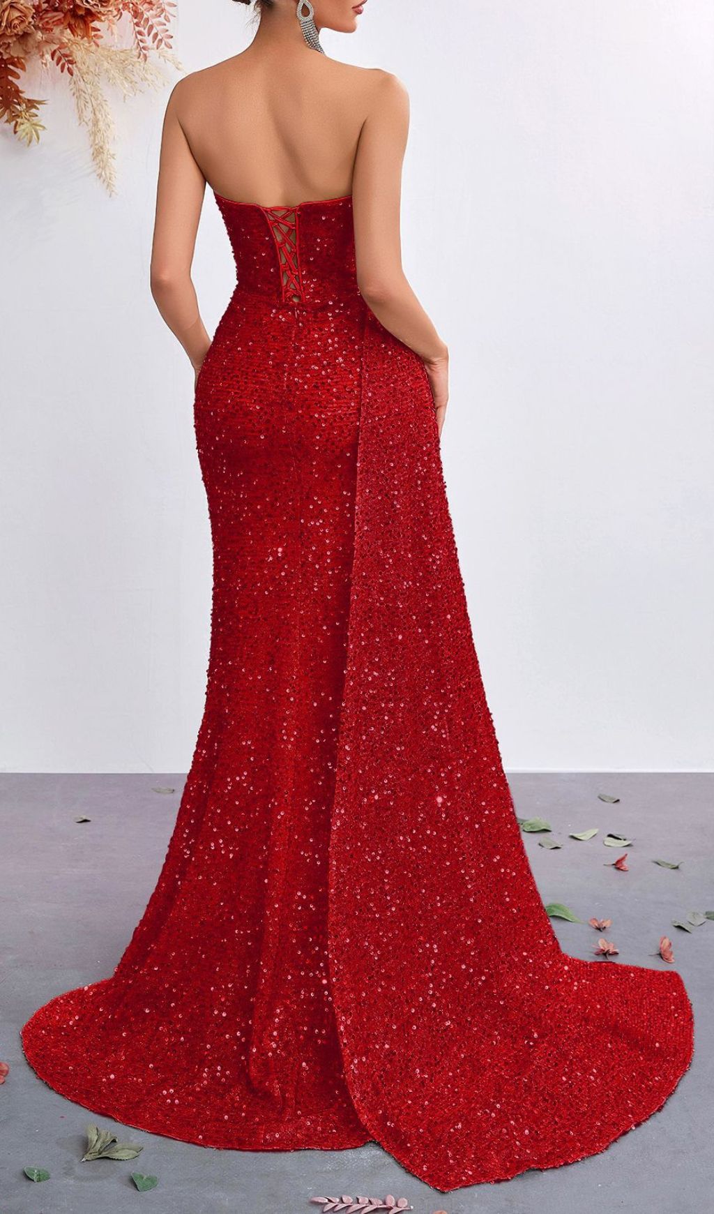 Kailey Red Sequin Strapless Maxi Dress | Dazzling Gala Gown