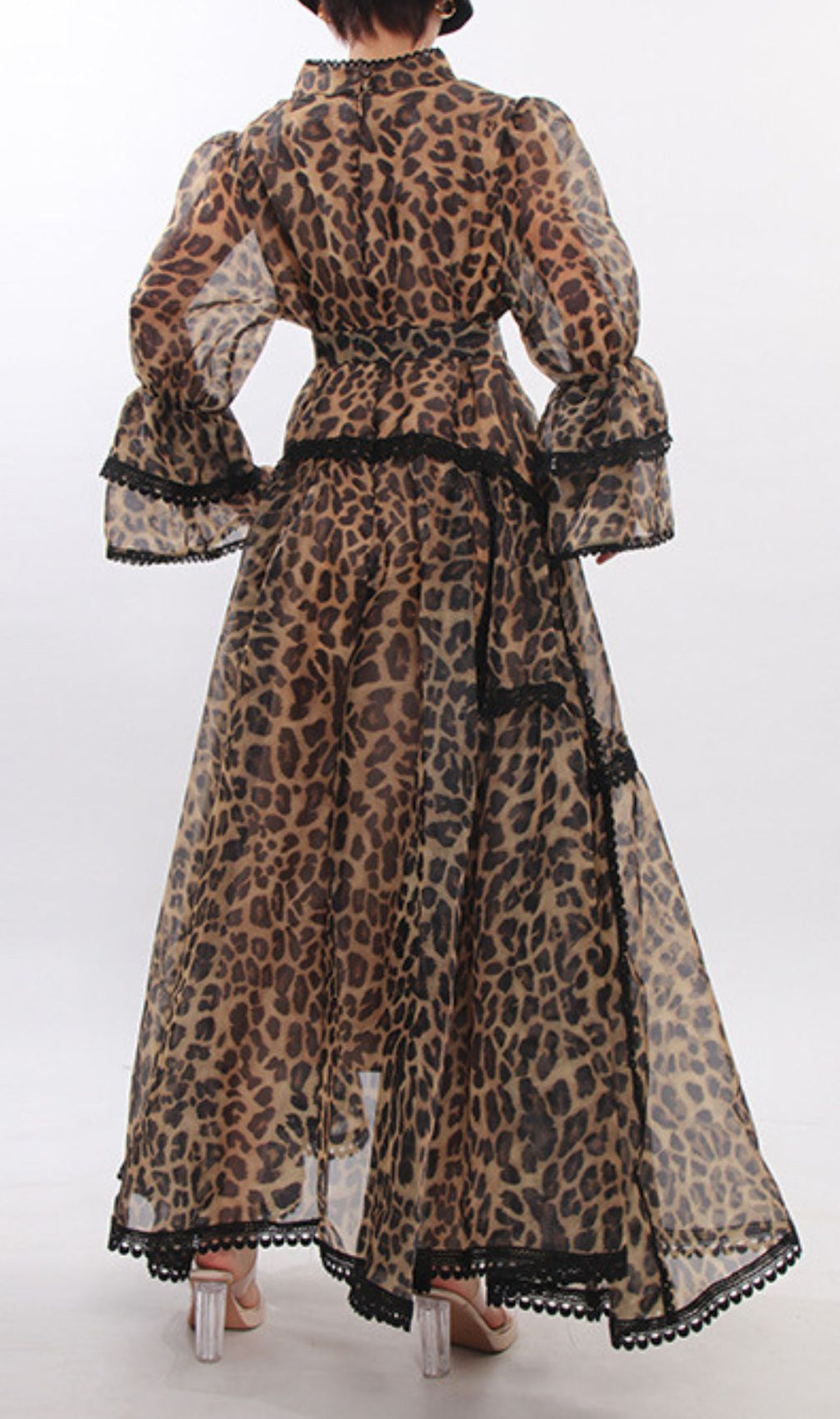 Jasna Women's Fierce Elegance Leopard Print Maxi Dress with Lace Trim