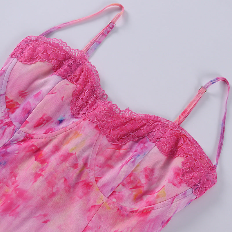 Esmerie Lace Trim Printed Maxi Dress