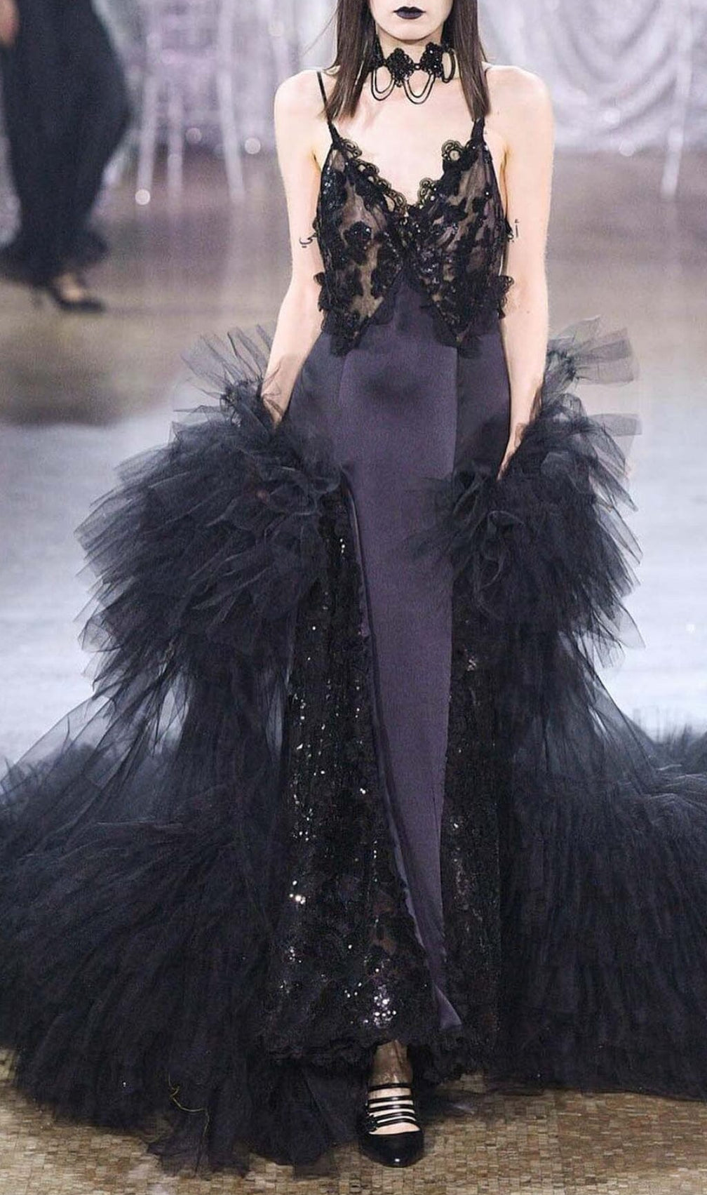 Sequin Lace Maxi Dress Black