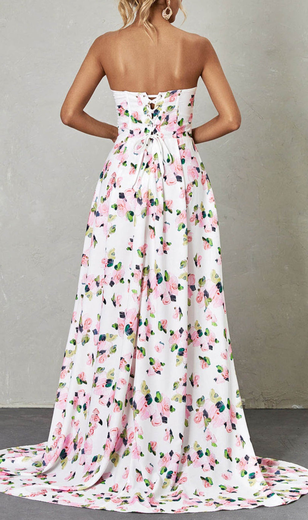 Strapless Floral Split Maxi Dress