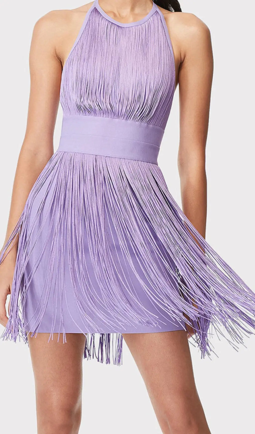 Purple Halter Tassel Backless Mini Dress