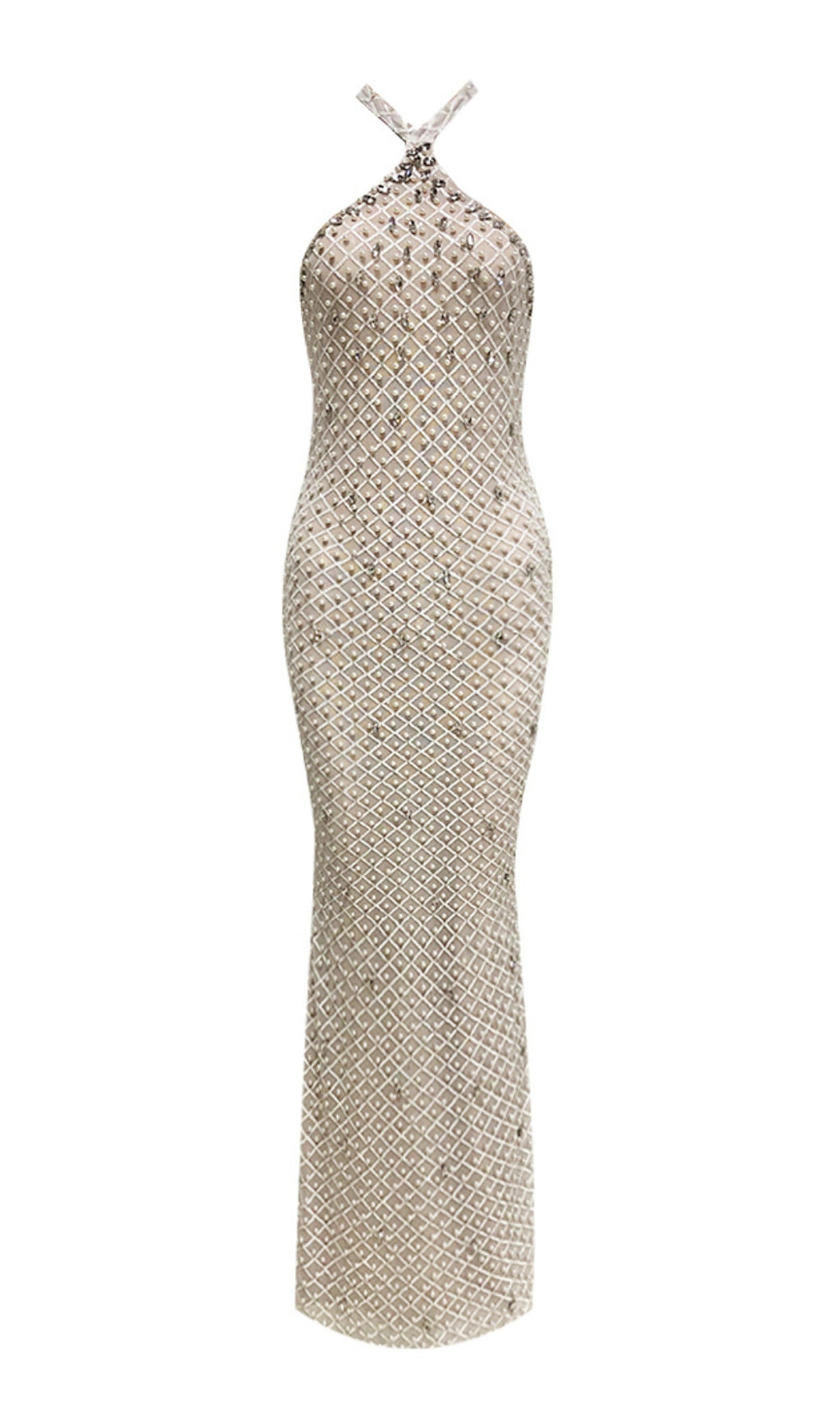 Cilian Halter Crystal Pearl Sequin Maxi Dress