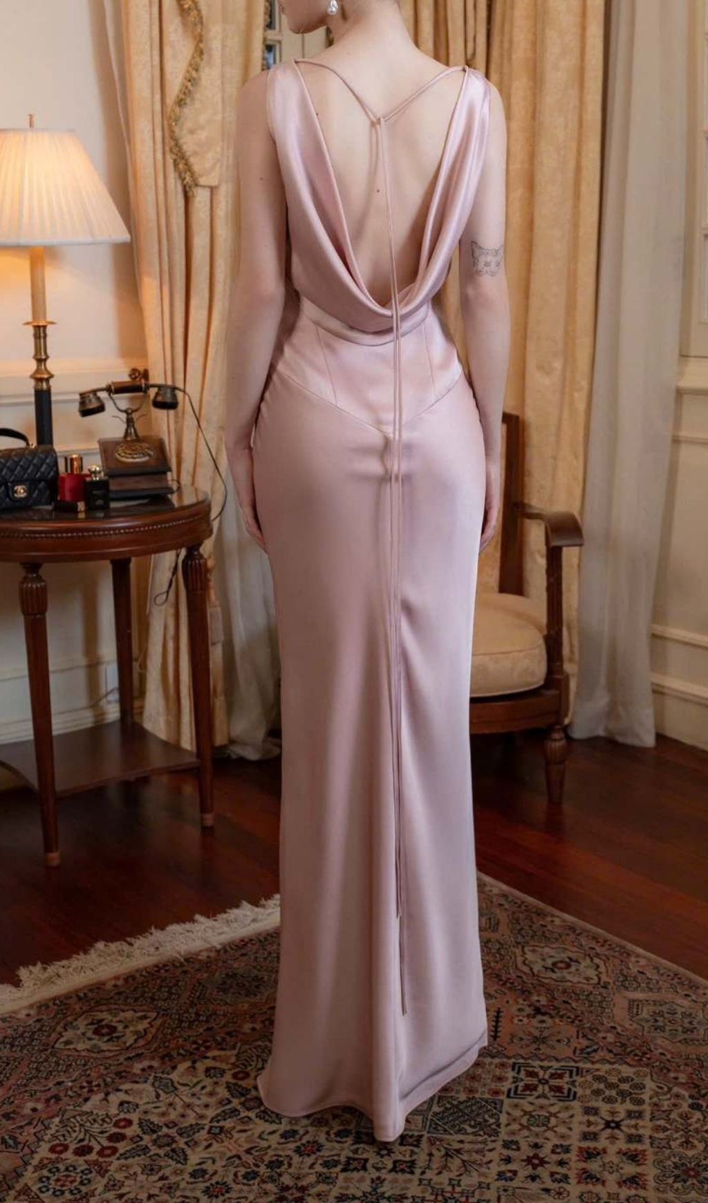 Desma Luxe Pink Satin Cowl Neck Maxi Dress | Elegant Sleeveless Slit Gown