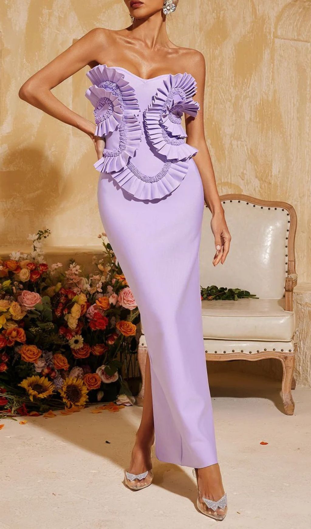 Petulah Strapless Ruched Bandage Maxi Dress