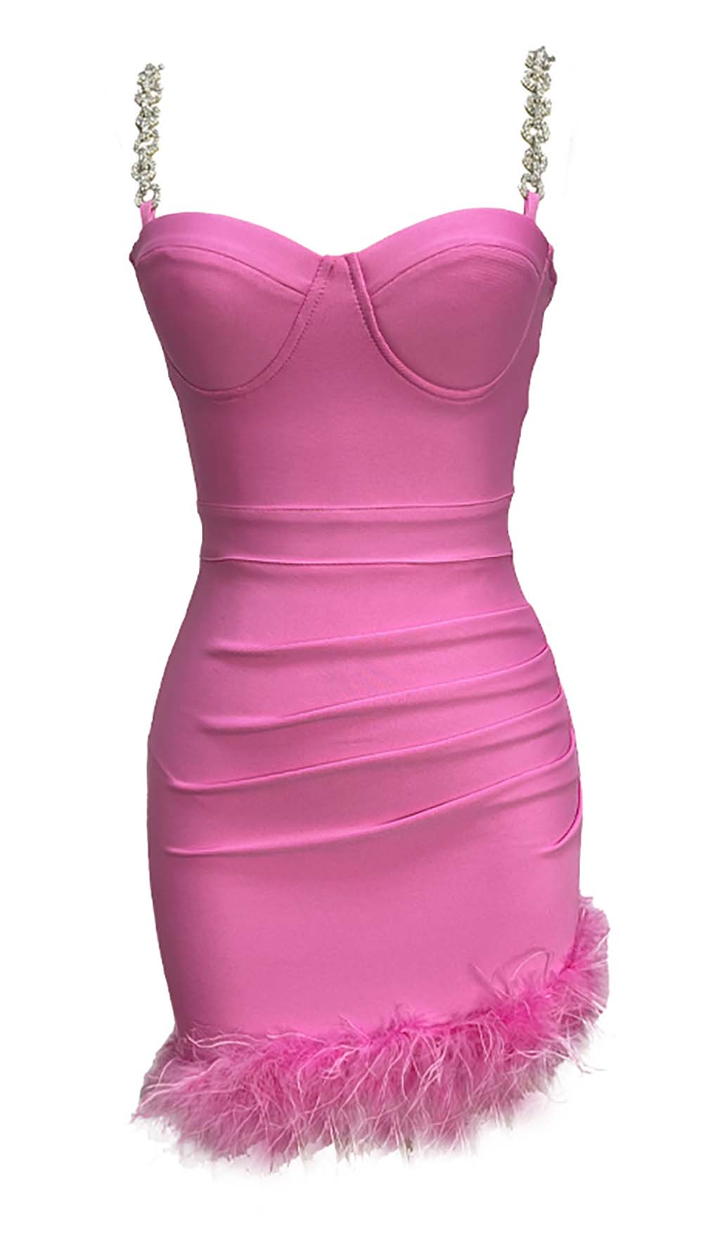 Sparkling Straps Feather Trim Bodycon Mini Dress - Lavender