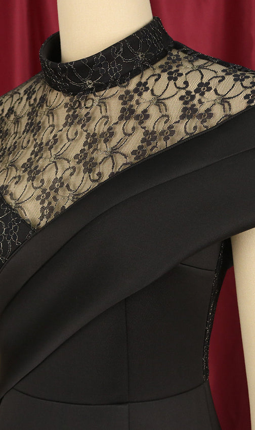 Bader Black Lace Irregular Midi Dress