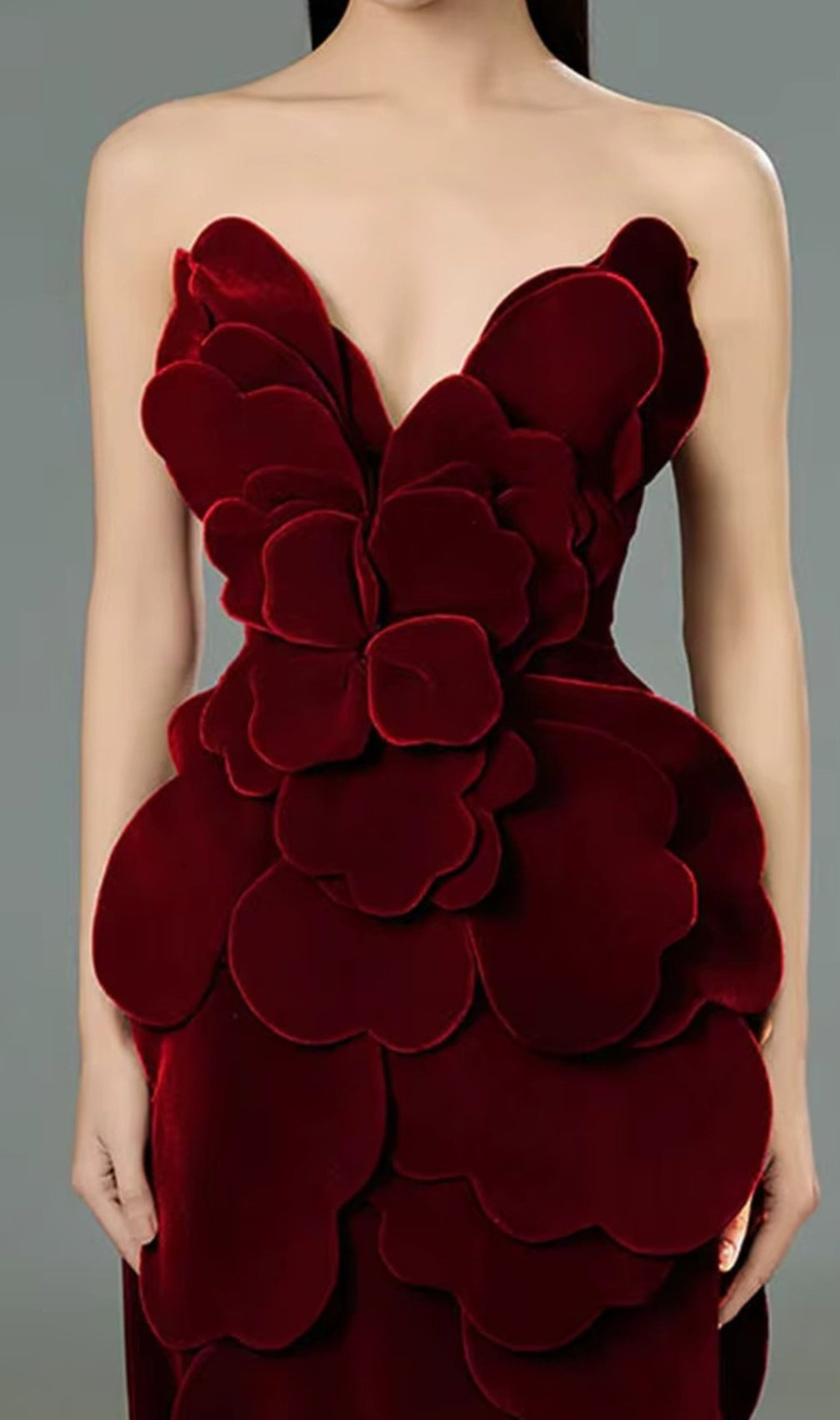Strapless Leaf Detail Suede Dress