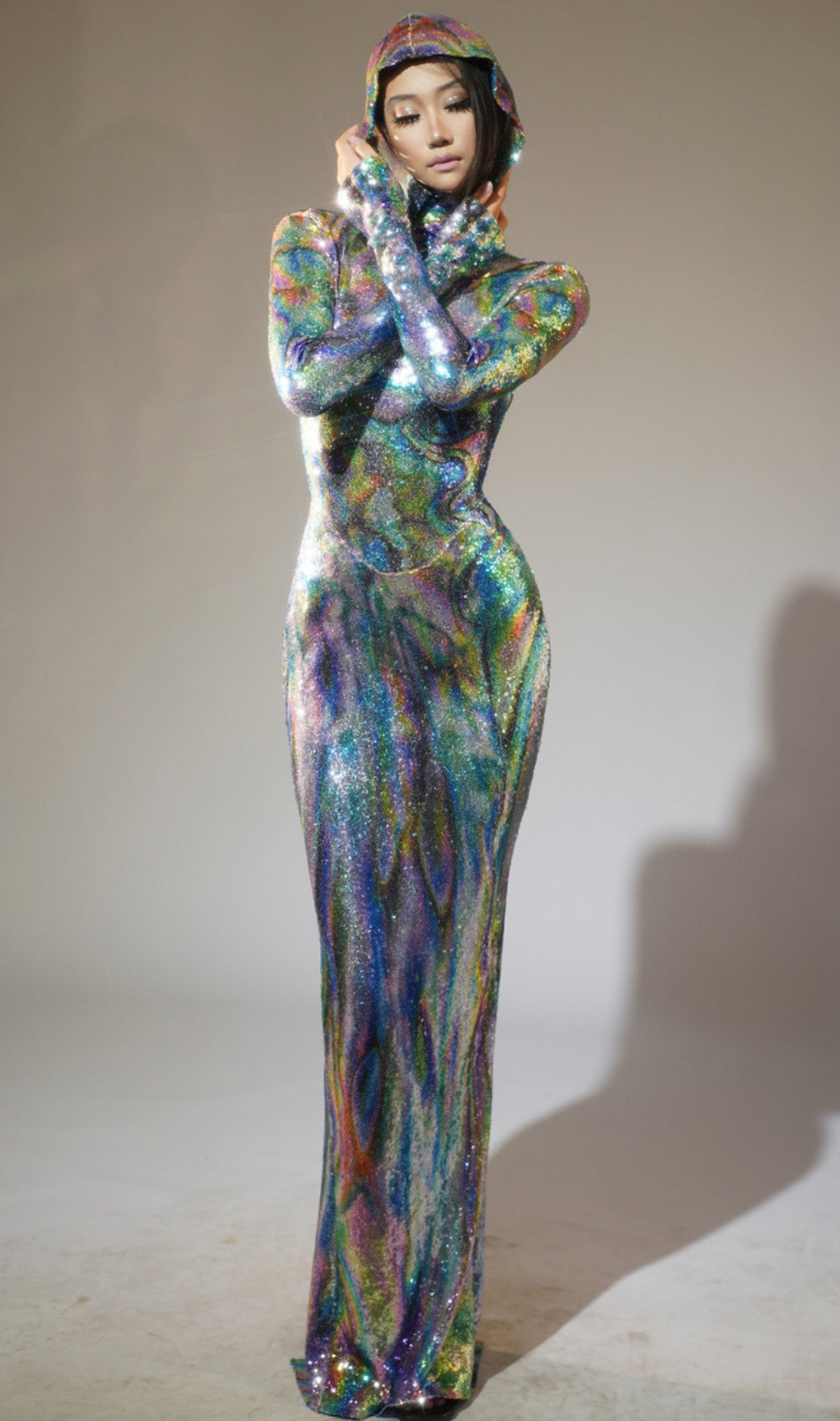 Nebraska Ombre Long Sleeve Hooded Maxi Dress