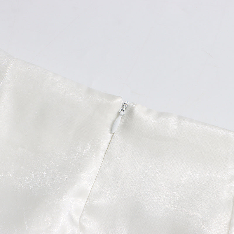 Feo White Flower Embellished Blazer & Midi Skirt