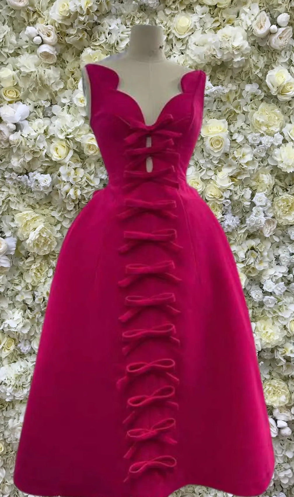 Pink Bowknot Strappy Midi Dress