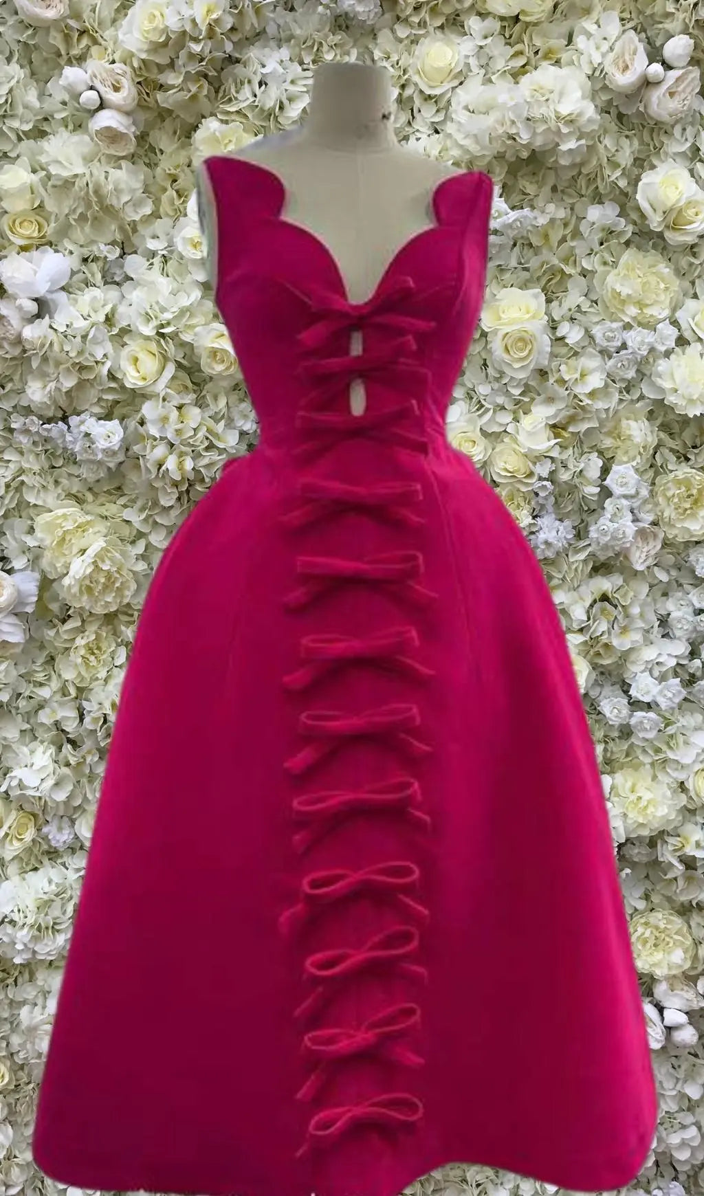 Pink Bowknot Strappy Midi Dress