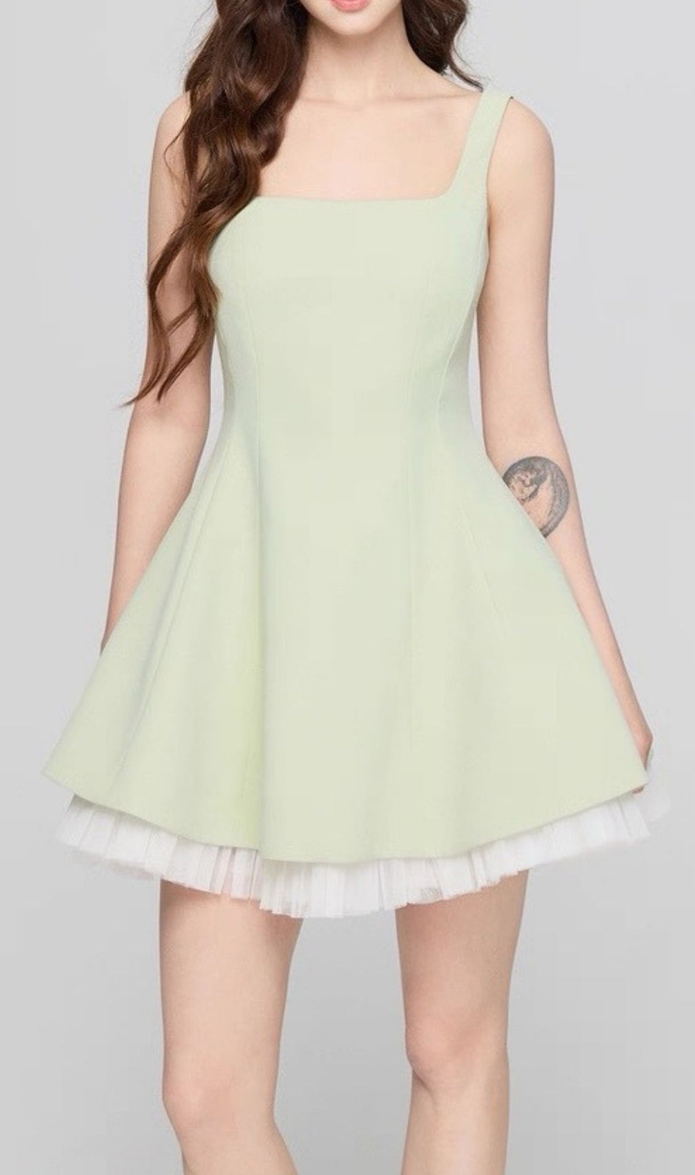 Karlie Chic Sage Green Square Neck Fit & Flare Mini Dress
