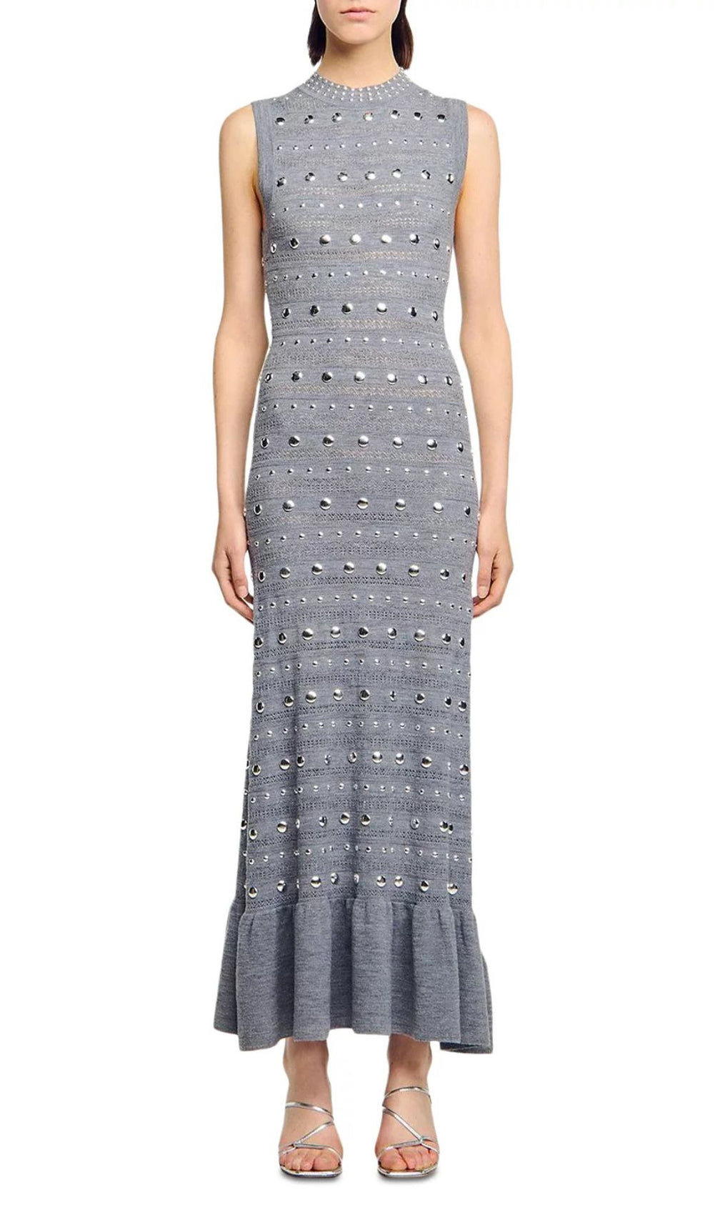Venus Embellished Pointelle Knit Maxi Dress - Chic Grey