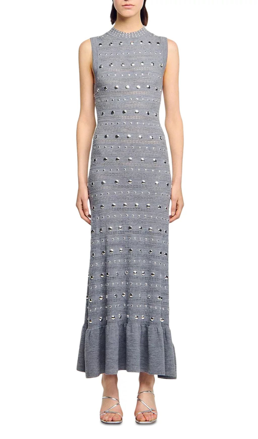 Venus Embellished Pointelle Knit Maxi Dress - Chic Grey