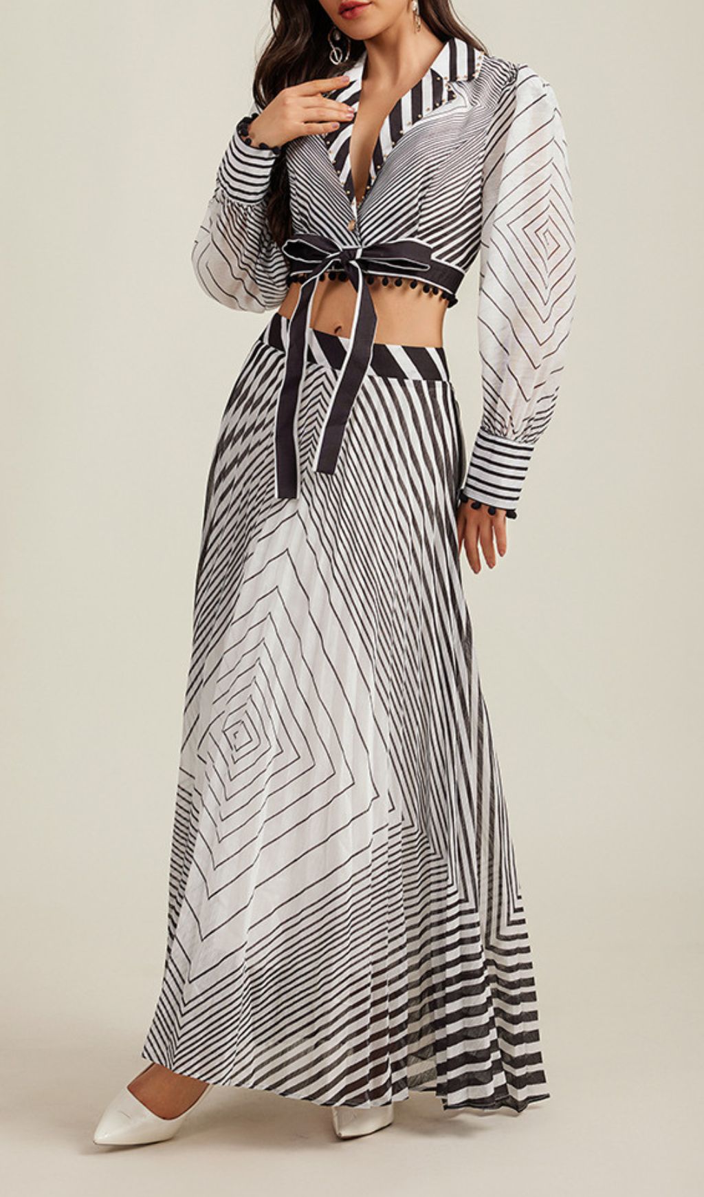 Gwylan Chic Geometric Striped Two-Piece Maxi Set