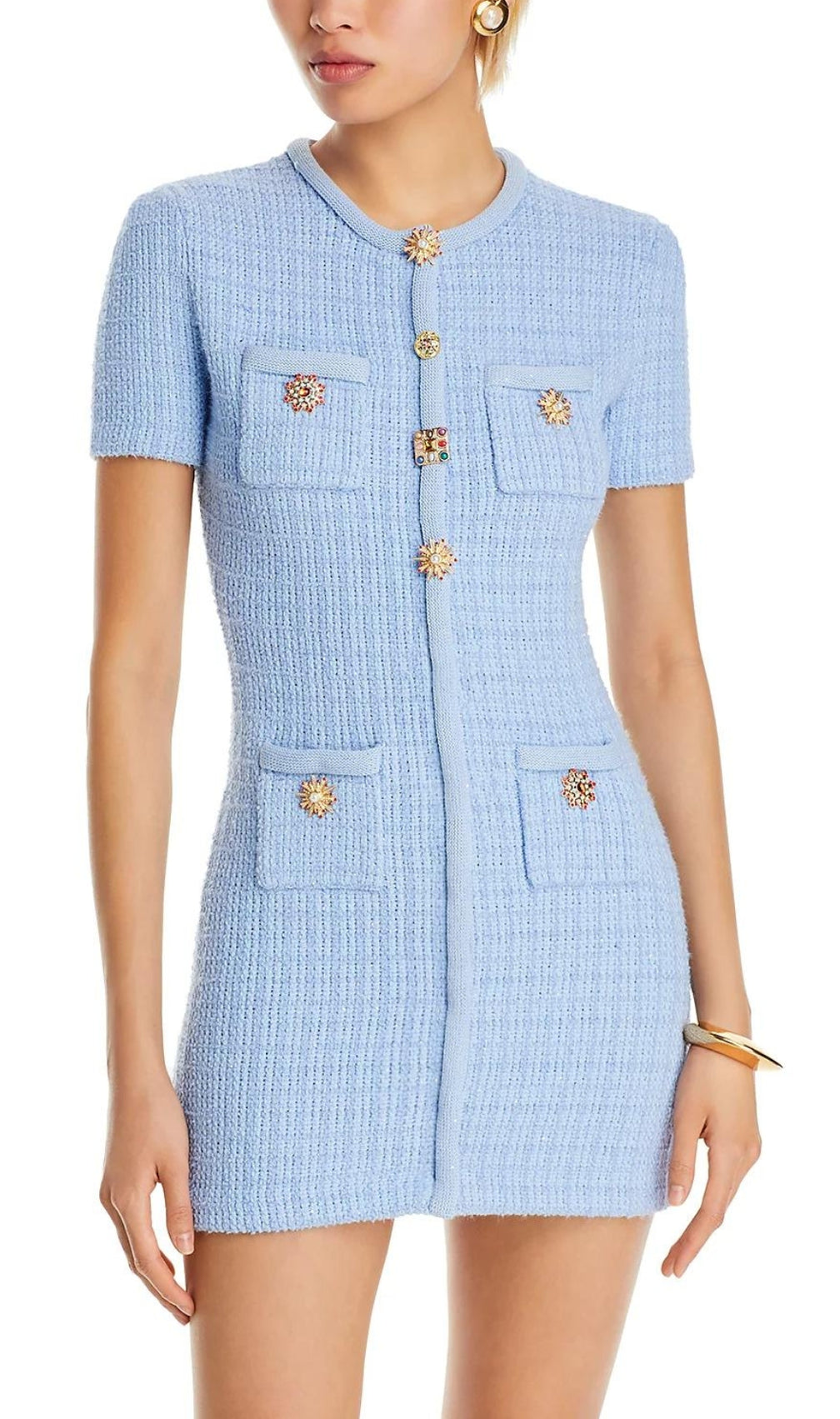 Baylor Blue Beaded Button Mini Dress