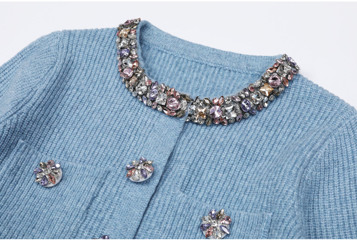 Karna Embellished Knit Peplum Cardigan & Midi Skirt Set - Chic 2-Piece Outfit