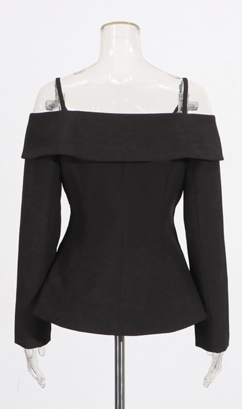 Idalee Black Off-Shoulder Blazer - Chic Tailored Jacket with Grommet Straps