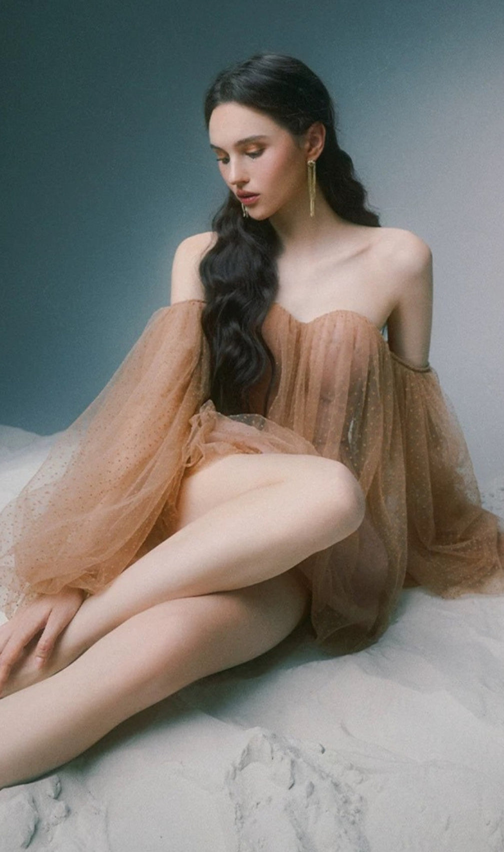 Dolly Khaki Off-Shoulder Mesh Mini Dress