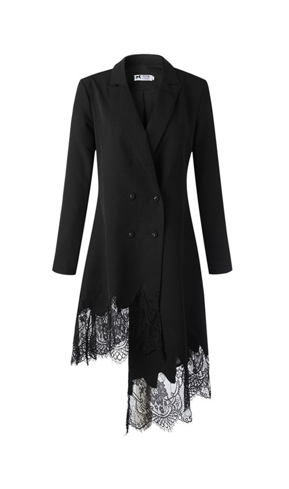 Inez Black Lace Asymmetrical Blazer Dress | Elegant Long Sleeve