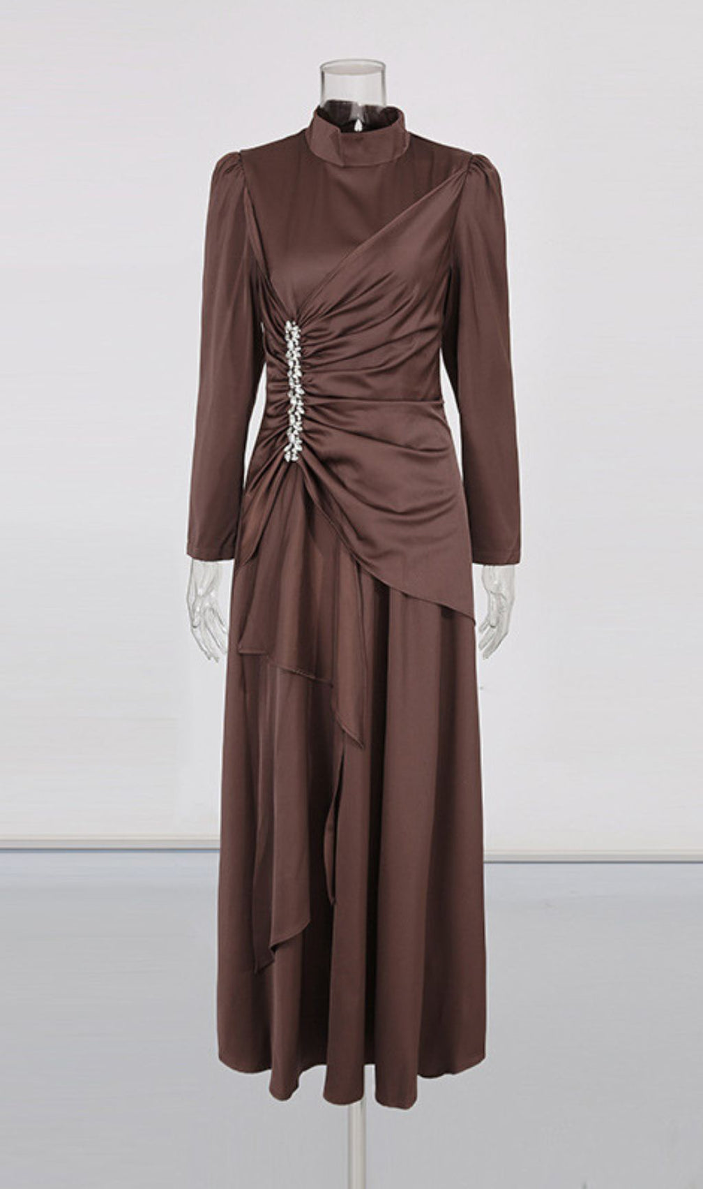 Glamorous Izdihar Brown Satin Diamante Maxi Dress for Special Occasions