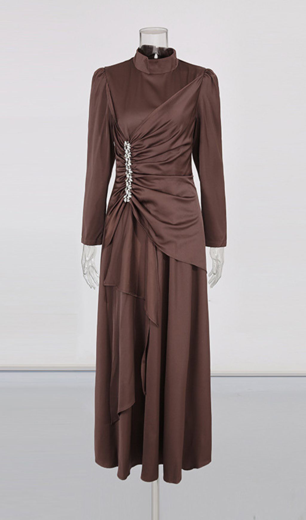 Glamorous Izdihar Brown Satin Diamante Maxi Dress for Special Occasions