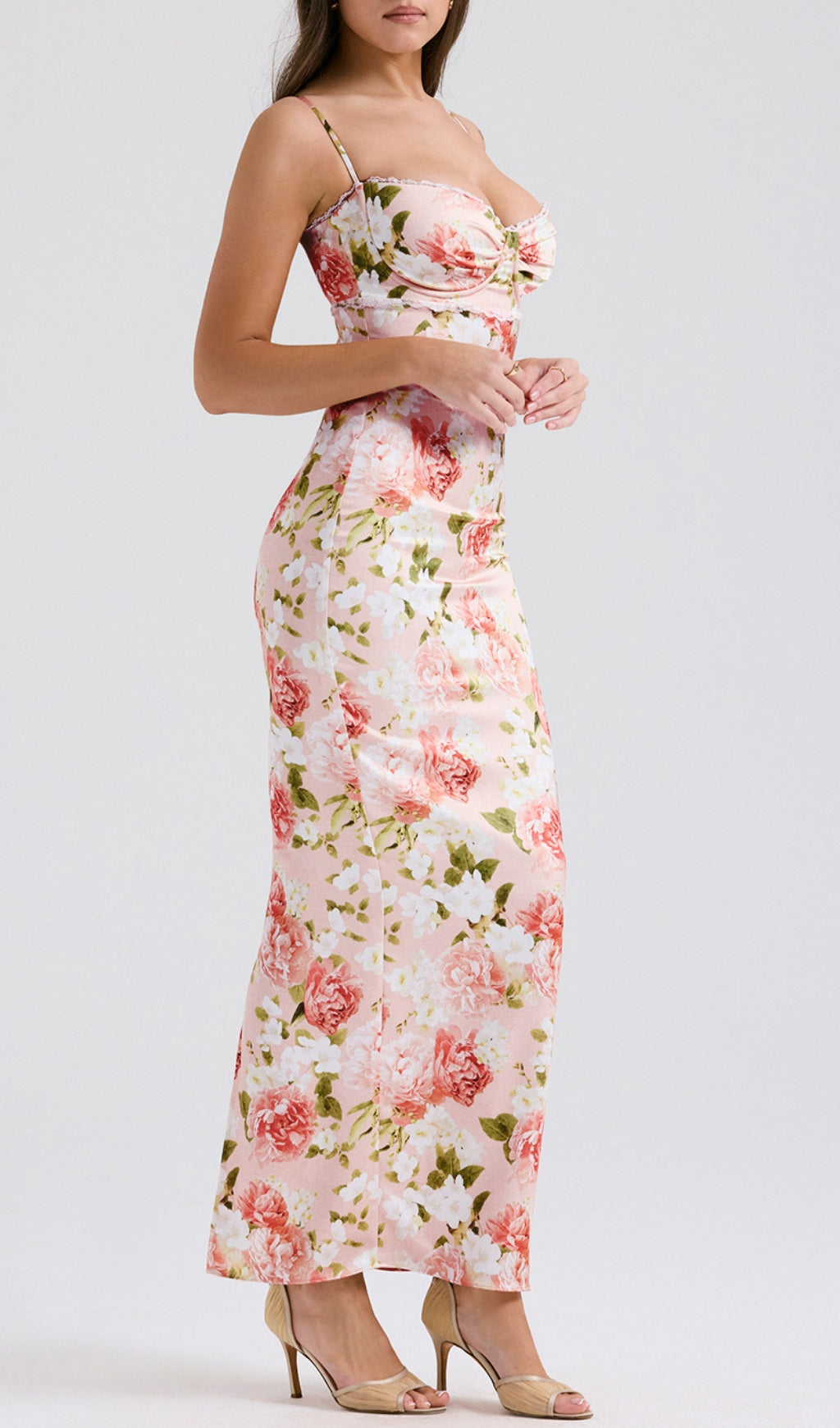 Beasley Pink Peony Print Slit Maxi Dress