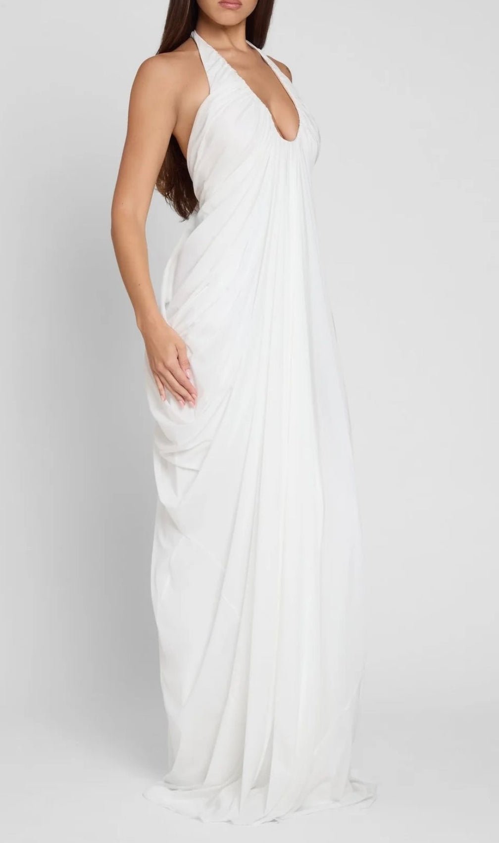Kenza White Halter Pleated Maxi Dress | Elegant Flowy Formal Gown for Women