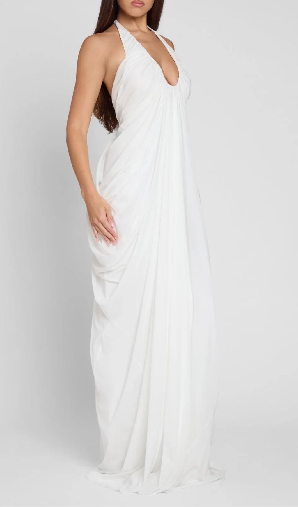 Kenza White Halter Pleated Maxi Dress | Elegant Flowy Formal Gown for Women