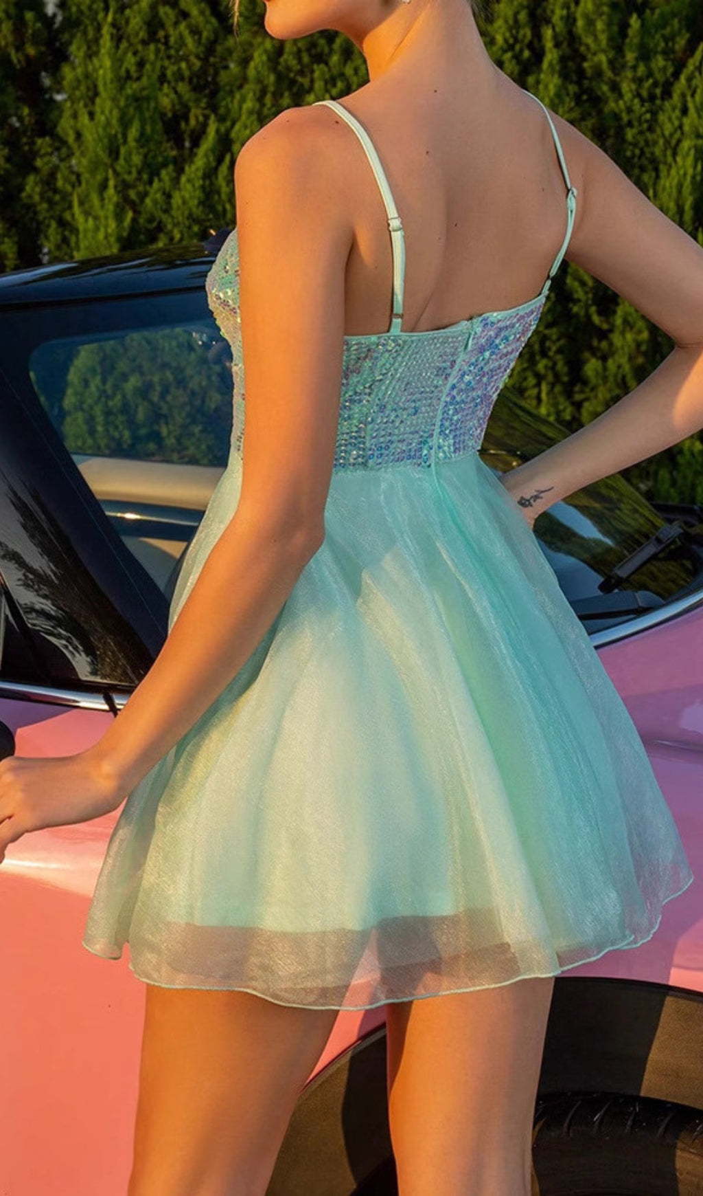Diana Mint Strappy Sequin Mesh Mini Dress