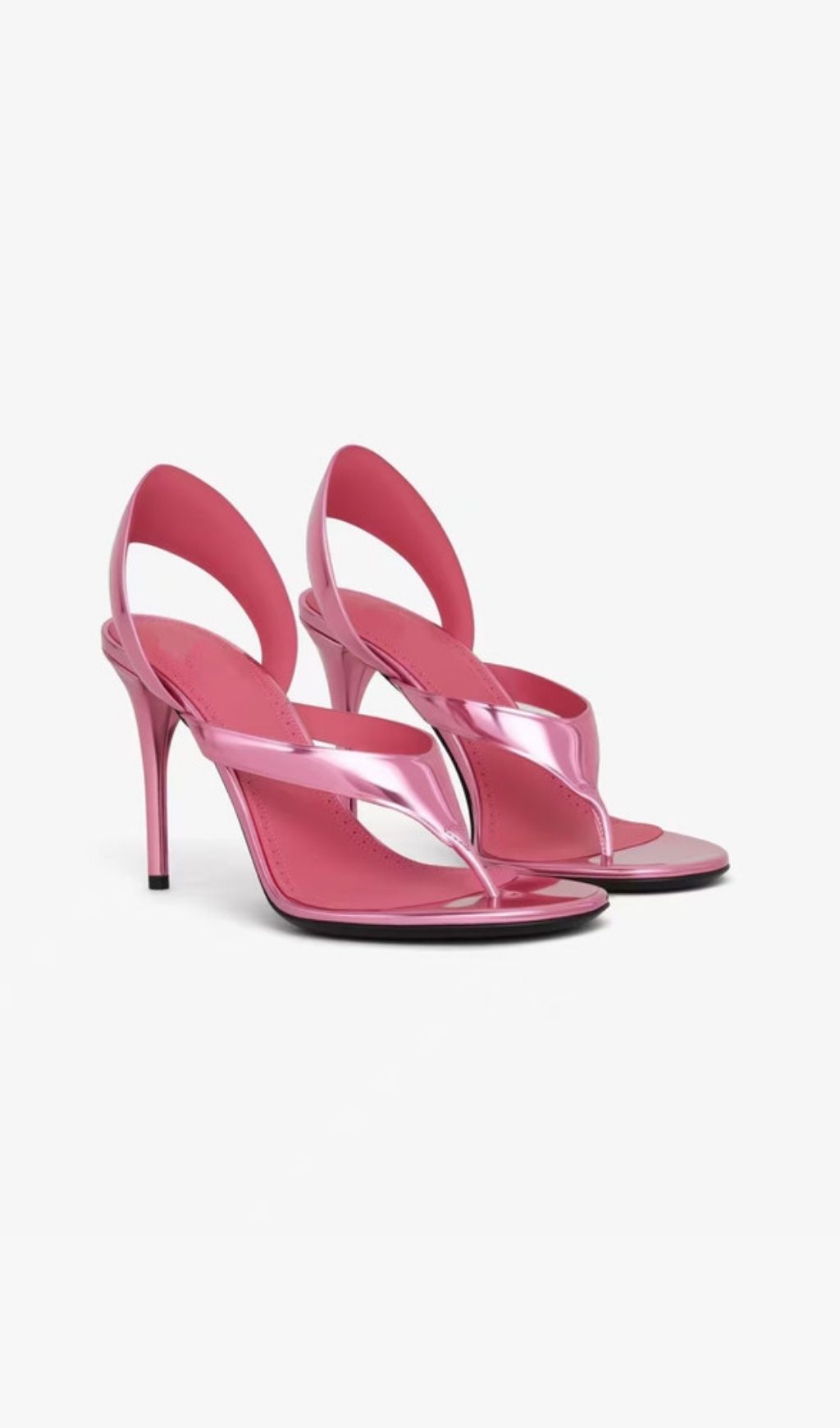 Kasumi Metallic Pink V-Strap Stiletto Heels | Glamorous Toe-Post Sandals