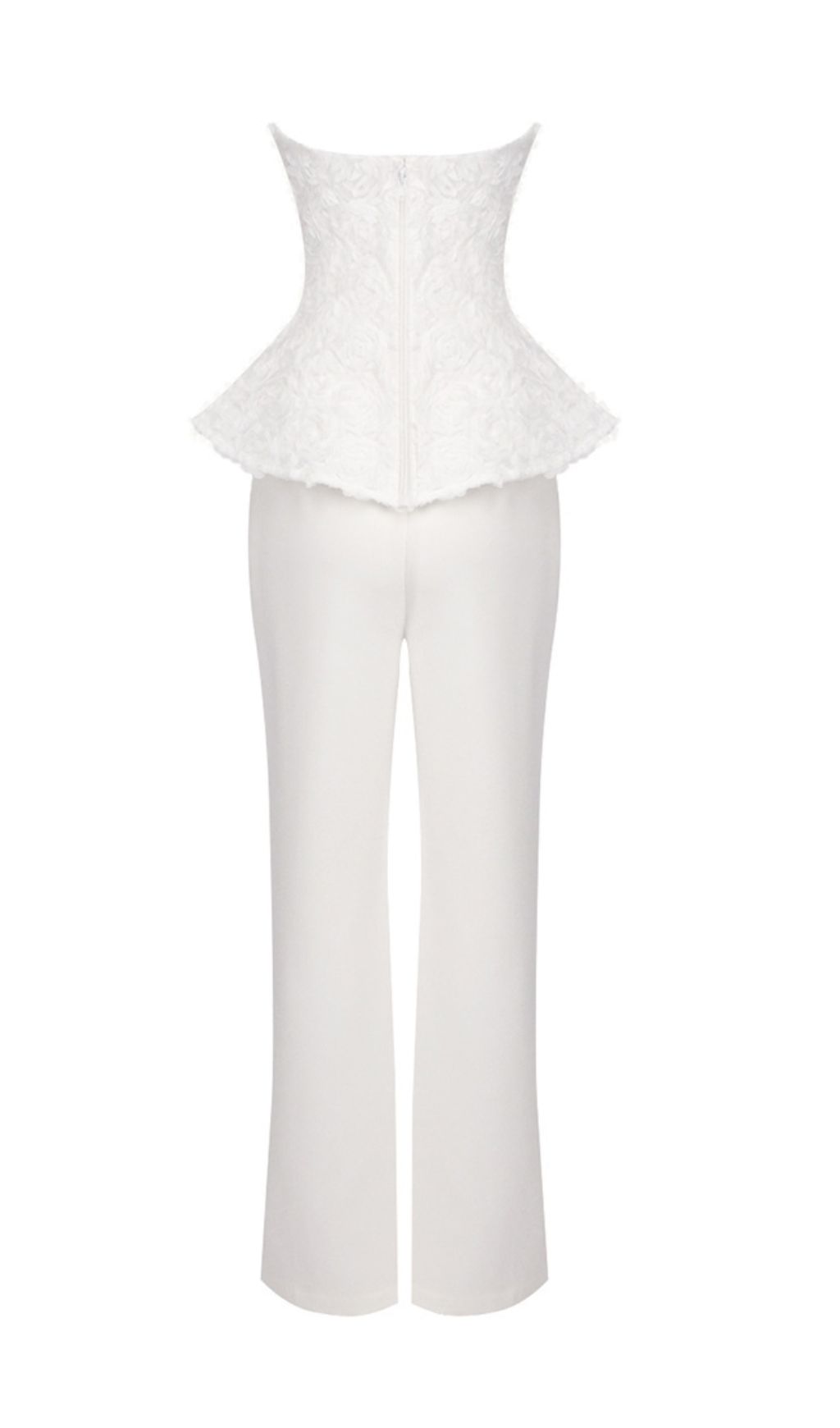 Jerusha White Floral Peplum Top & Tailored Wide-Leg Pants Set