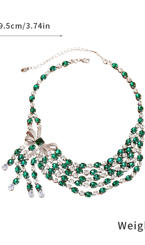 Elegant Emerald Green Bow Cubic Zirconia Jewelry Set