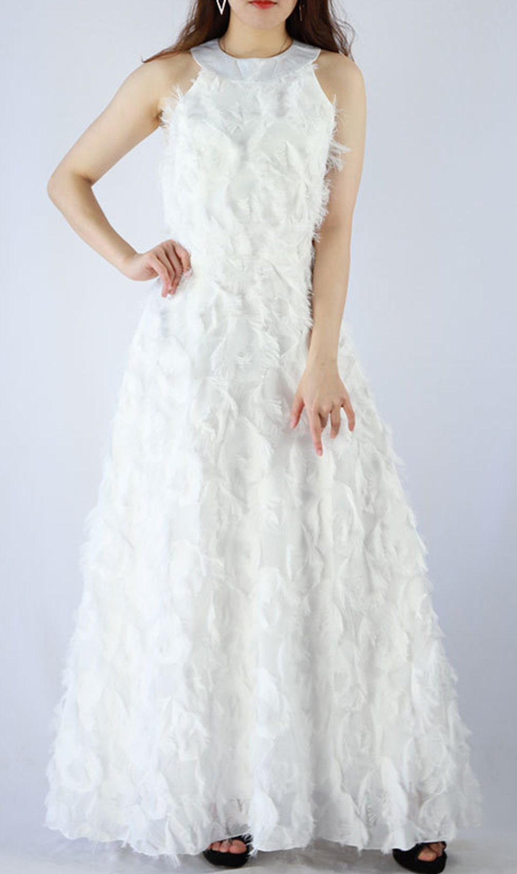 Devana White Halter Feather Tassel Maxi Dress