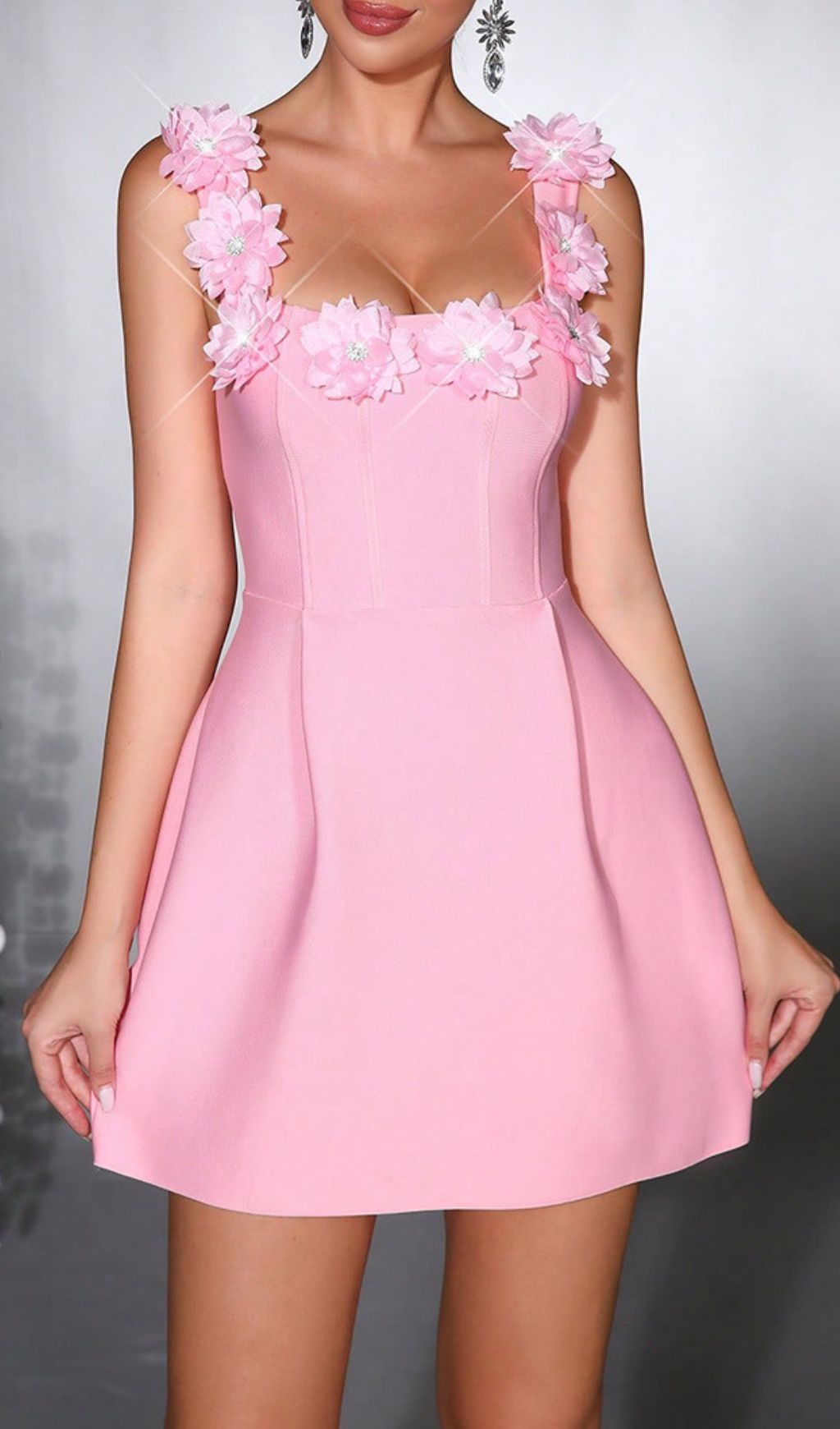 Hadrien Pink Blossom Mini Dress - Sparkle Floral Embellished Party Dress