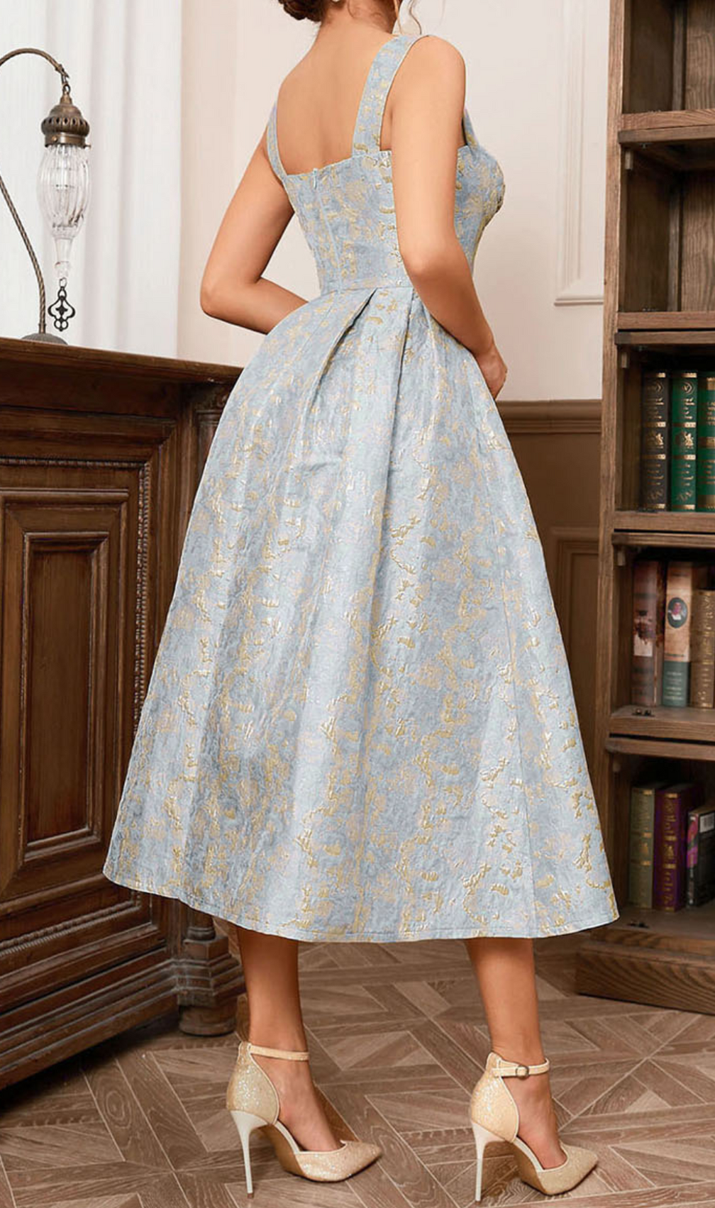 Avon A Line Midi Dress Gold Aqua