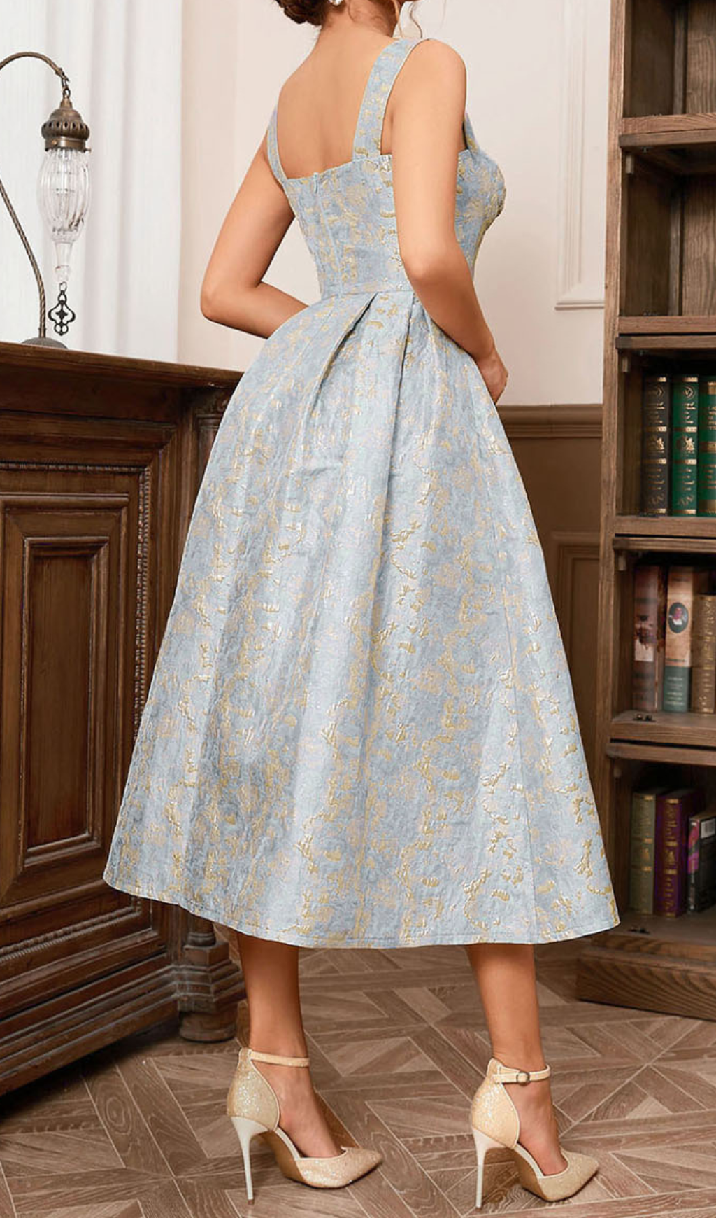 Avon A Line Midi Dress Gold Aqua