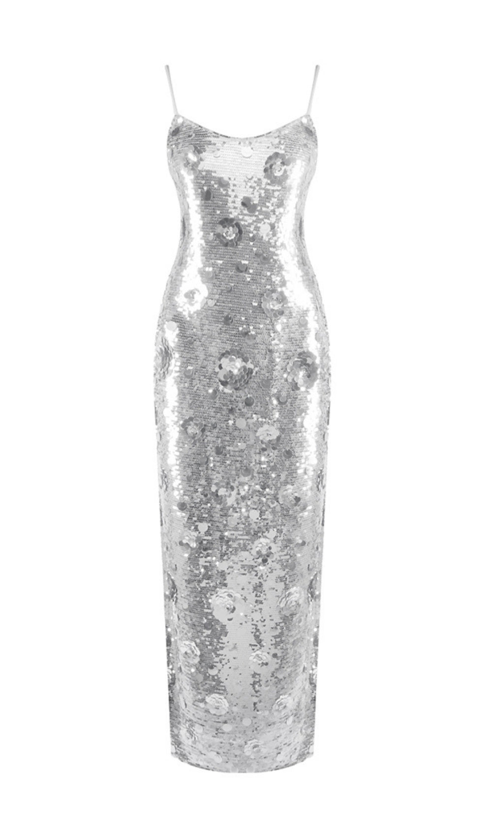 Federico Silver Flower Sequin Maxi Dress