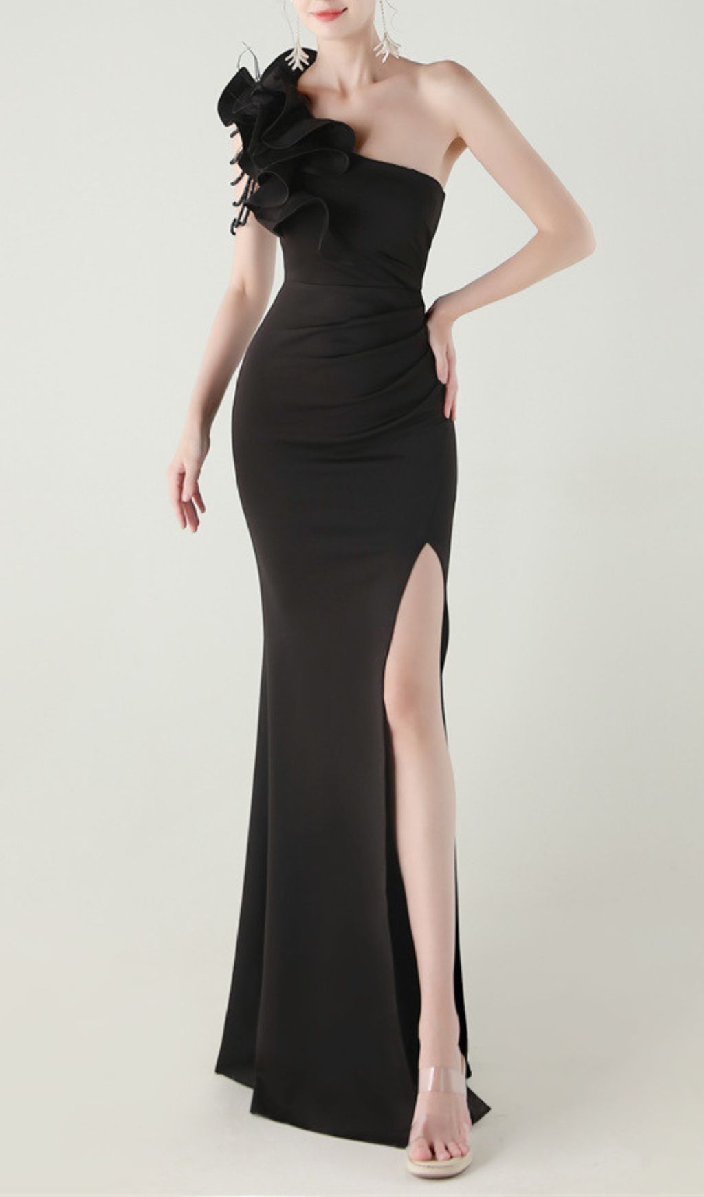 Ijlal Black One-Shoulder Ruffle Maxi Dress | Glamorous Evening Gown