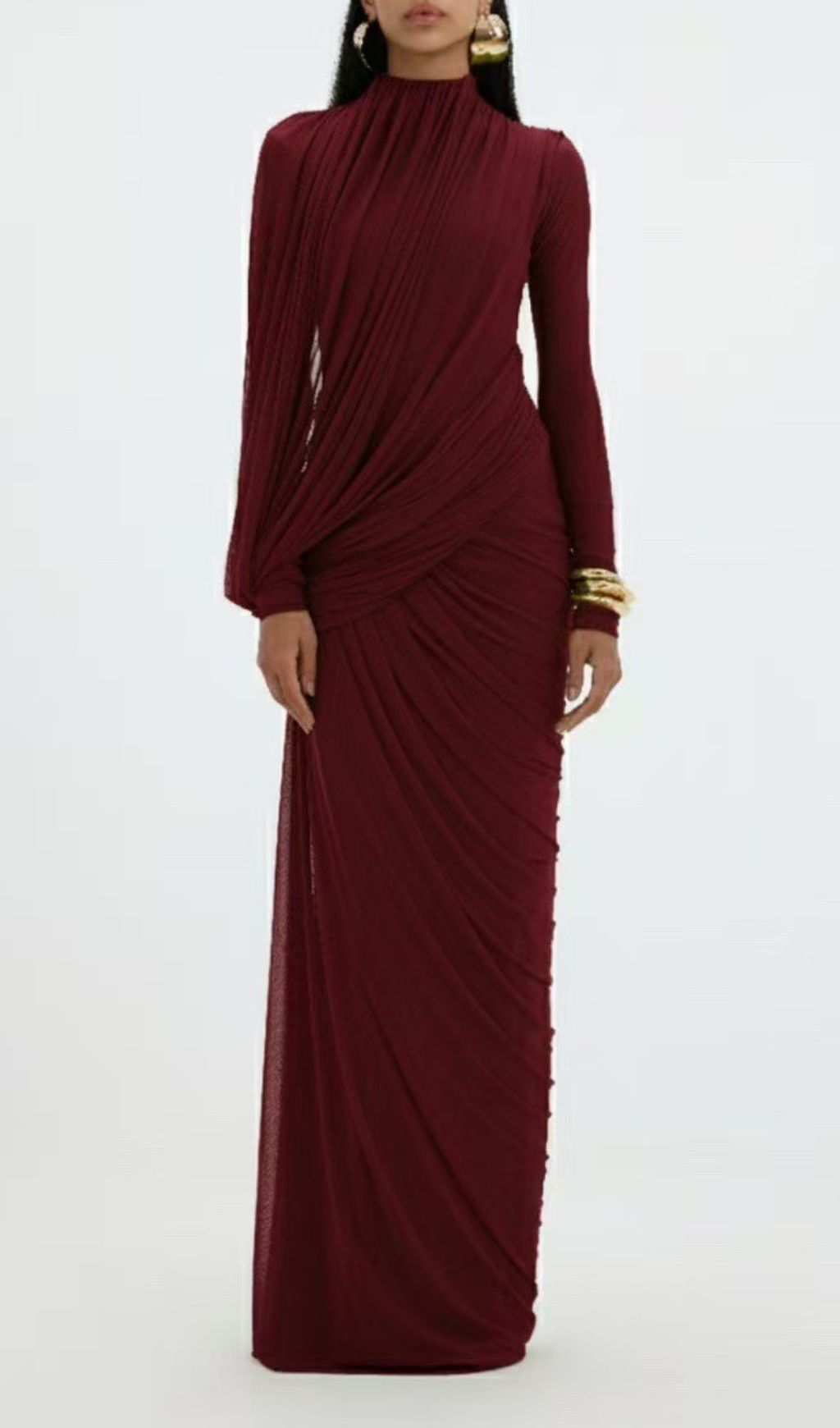 Johnda Elegant Ruched Long Sleeve Maxi Dress | Sophisticated Draped Formal Gown