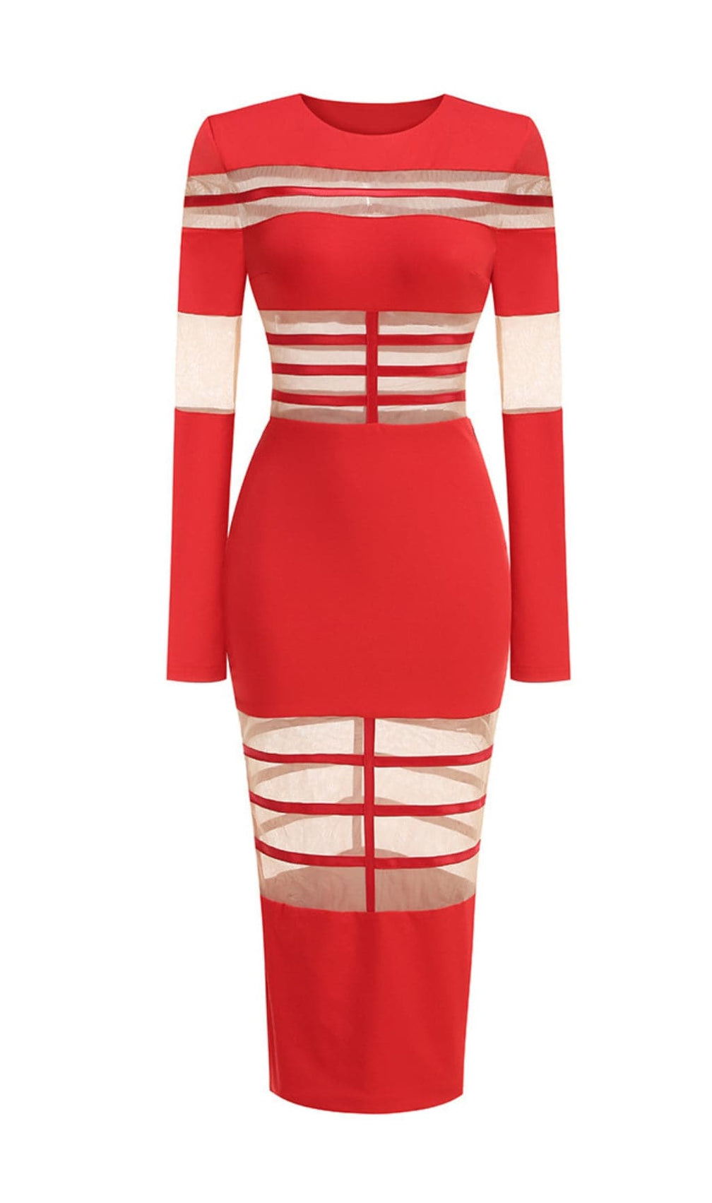 Siren White Mesh Illusion Long Sleeve Bodycon Midi Dress
