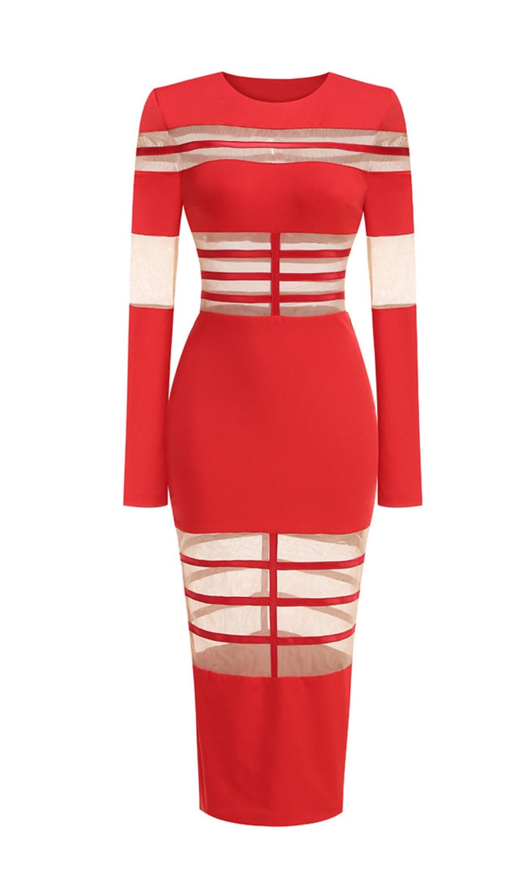Siren White Mesh Illusion Long Sleeve Bodycon Midi Dress