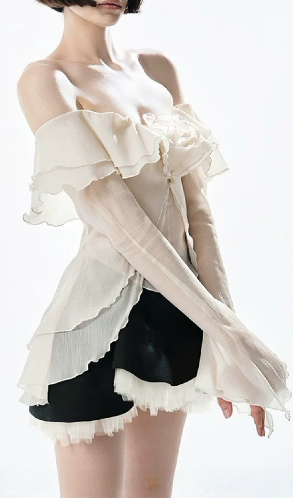 Gera Off-Shoulder Mesh Top & Mini Skirt Set