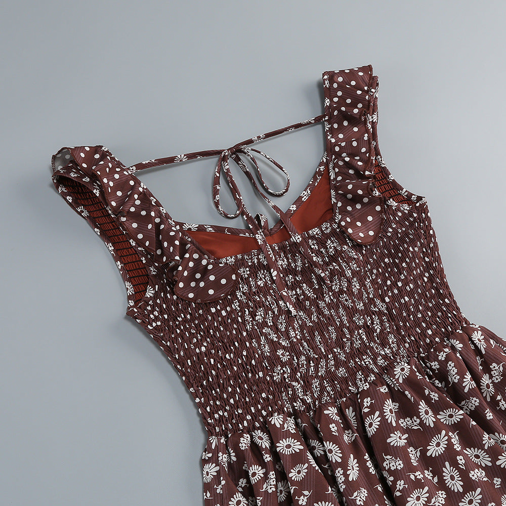 Jalena Coffee Floral Mini Dress - Bohemian Chic Ruffle Sundress for Women